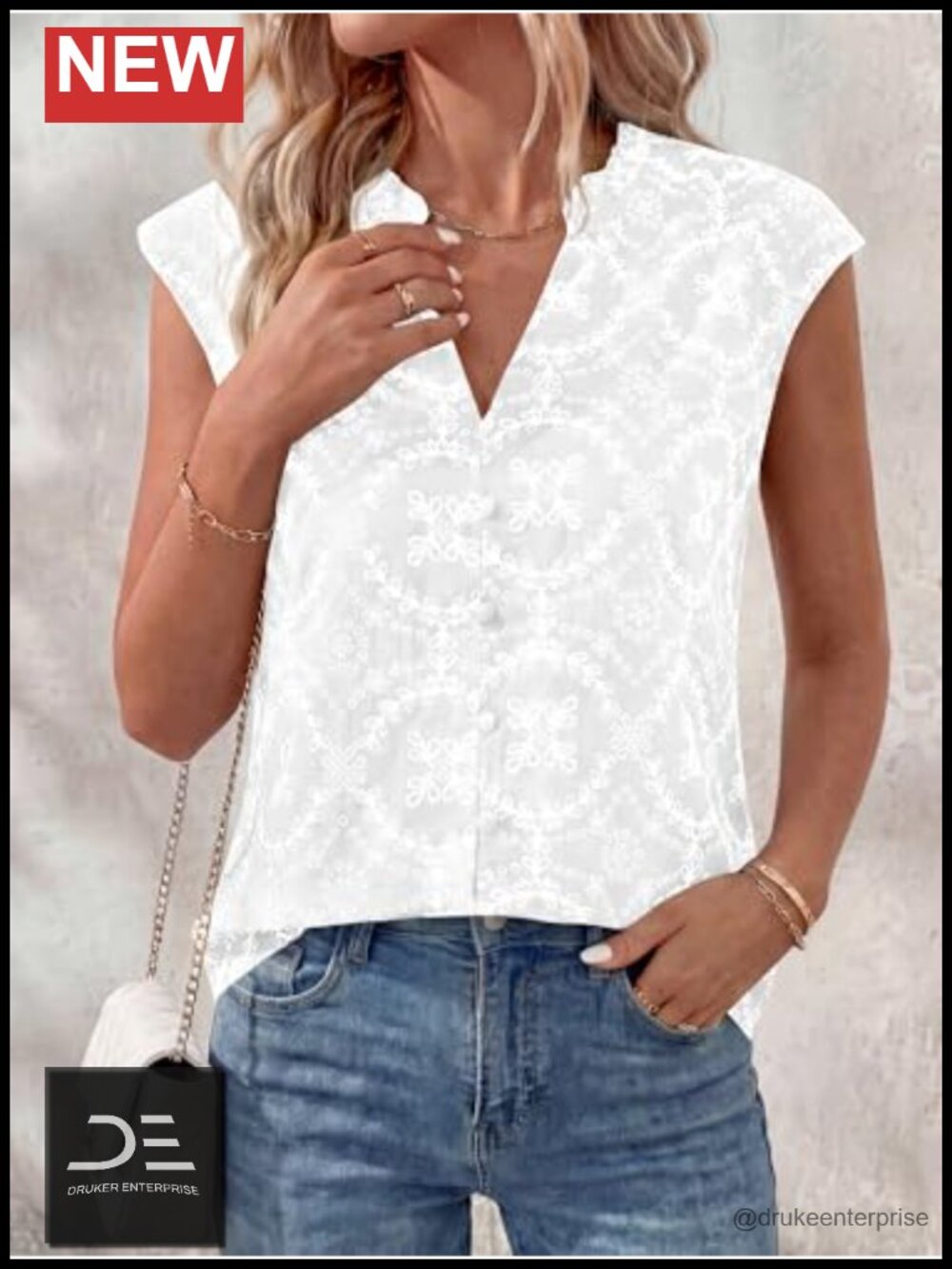 Sleeveless Button Down Boho Top Eyelet Embroidered Cotton Blouse Summer Beach - Picture 5 of 6